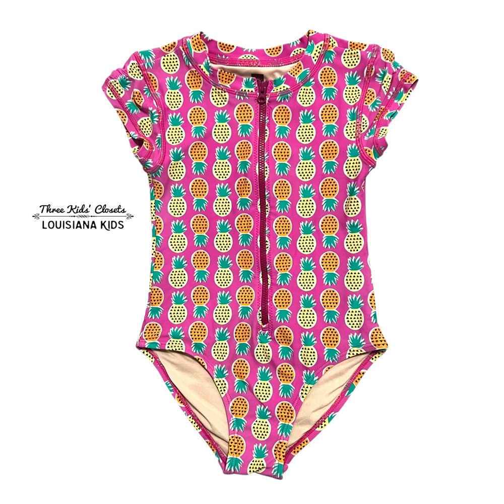 Tea Collection 5Y Pink Pineapple Rashguard One-Piece Swim Bathing Suit